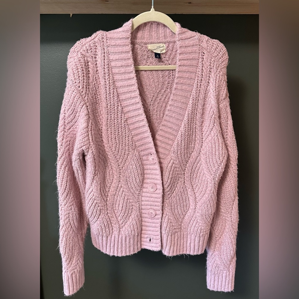 Universal Thread Sparkly PinkCable Knit Button-Front Cardigan